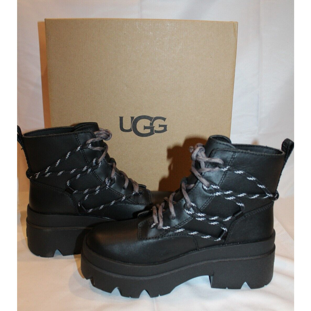 UGG WOMEN'S BRISBANE SUEDE LACE‎ UP PLATFORM WATERPROOF BOOTS BLACK NEW - Picture 3 of 10